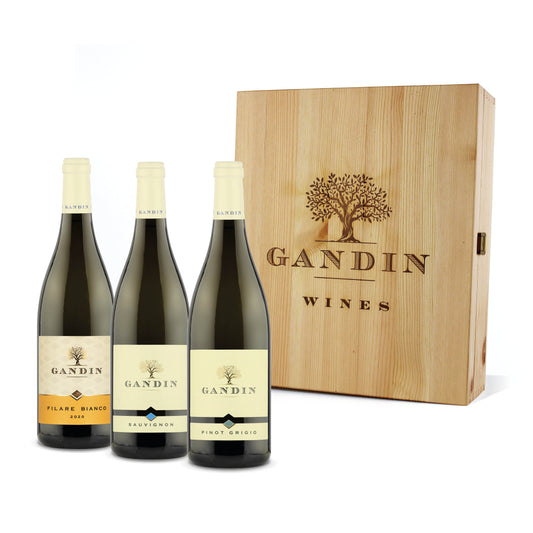 CASSETTA IN LEGNO CON 3 BOTTIGLIE VINO DOC FRIULI ISONZO